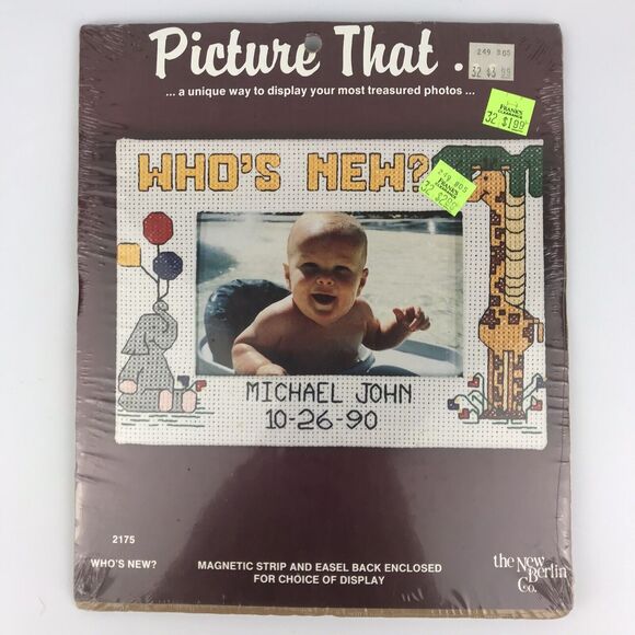 New Berlin Co Cross Stitch Kit Picture That Frame 2175 Who's New Magnetic NOS - Picture 1 of 2